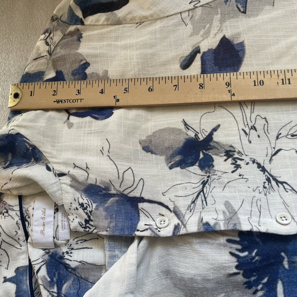 Porter Ash Shirt Men Large White Blue Floral Linen Blend Hawaiian Button Up - Picture 8 of 12